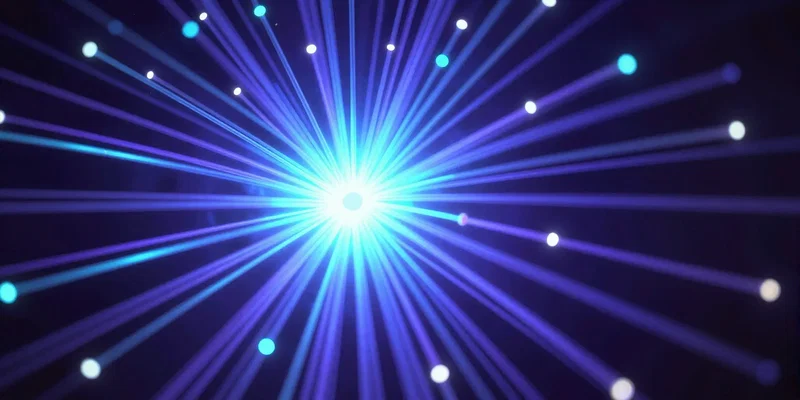 Abstract representation of glowing data streams connecting a central glowing core to hundreds of individual nodes, fiber