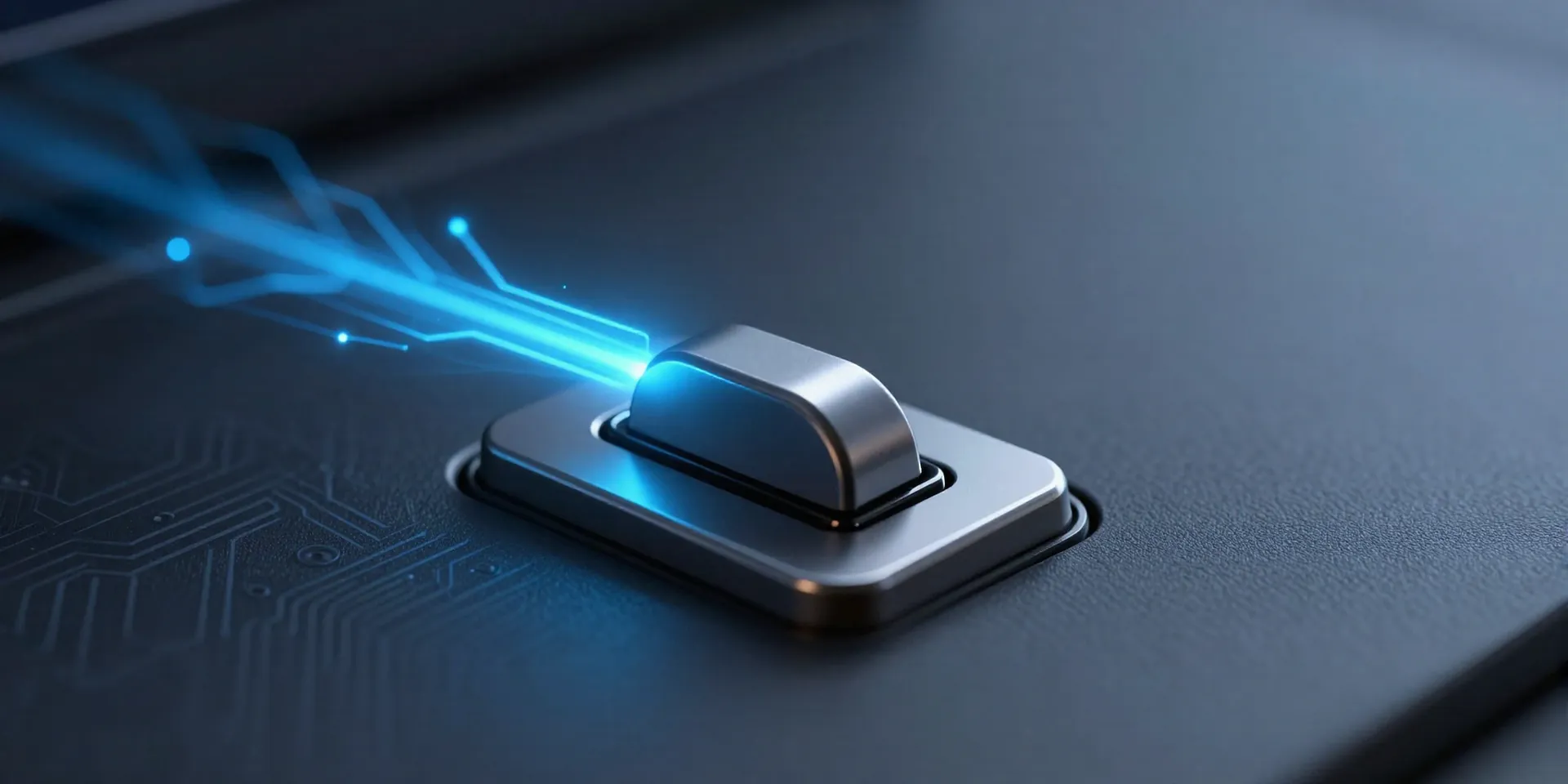 A close-up shot of a single, elegant toggle switch on a dark, minimalist dashboard in Airtable. A glowing line of digital