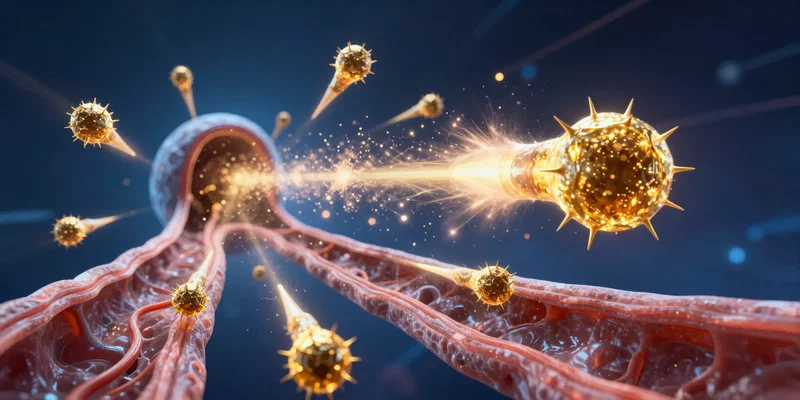 Abstract scientific visualization inside a human body. spiky insulin molecules rocketing through a bloodstream like
