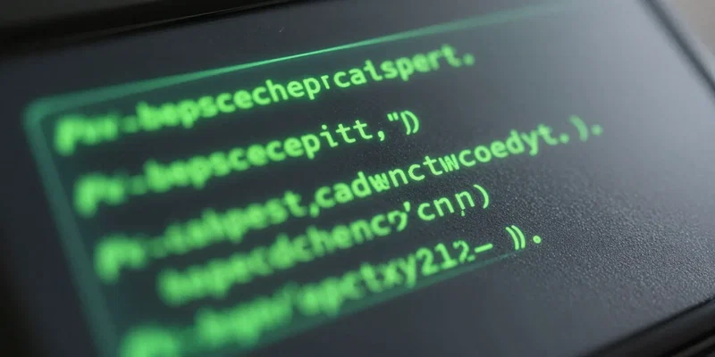 Close up of green bash script code floating over a dark metallic background, glowing holographic terminal, futuristic hacker