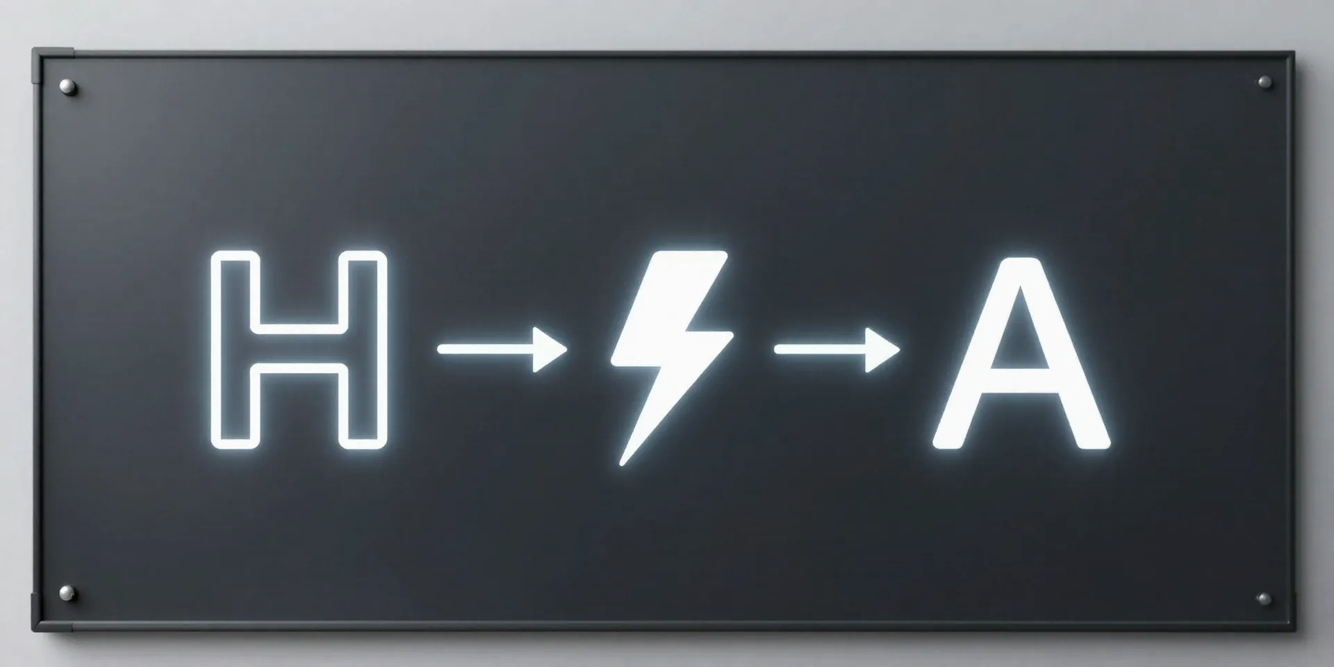 A clear, minimalist flow diagram on a dark glass board: a stylized 'H' connects to a 'Z' icon via a lightning bolt, which
