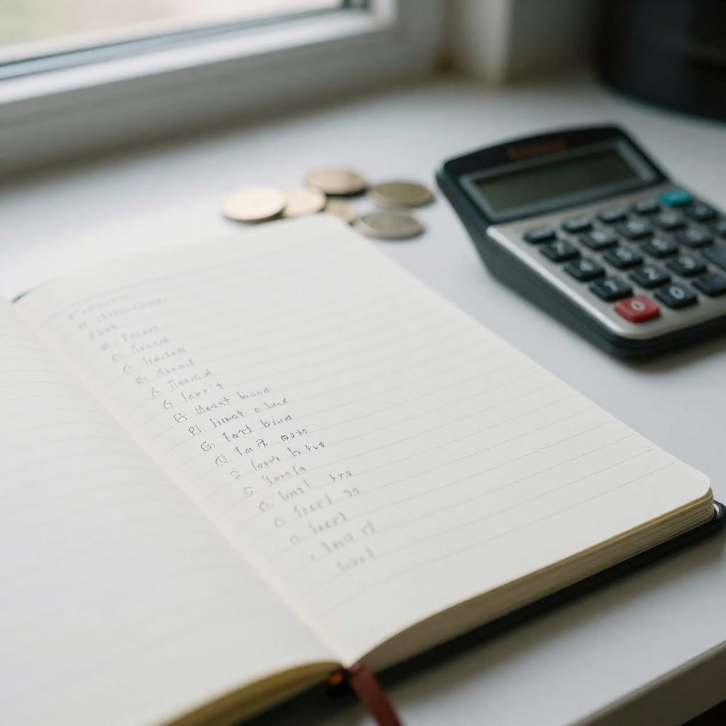 Close-up of notebook with handwritten CD rate calculations and a calculator