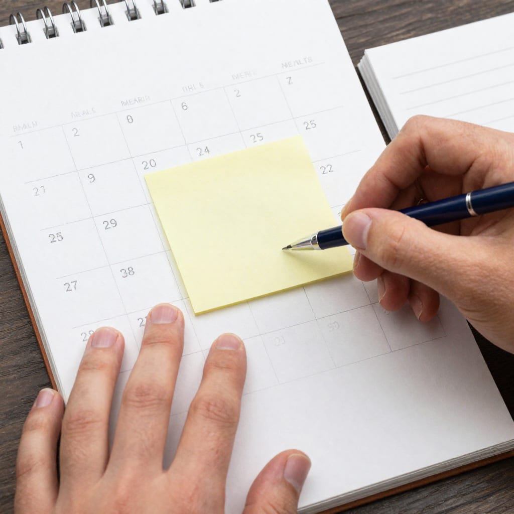 Desk calendar with sticky notes for email sessions