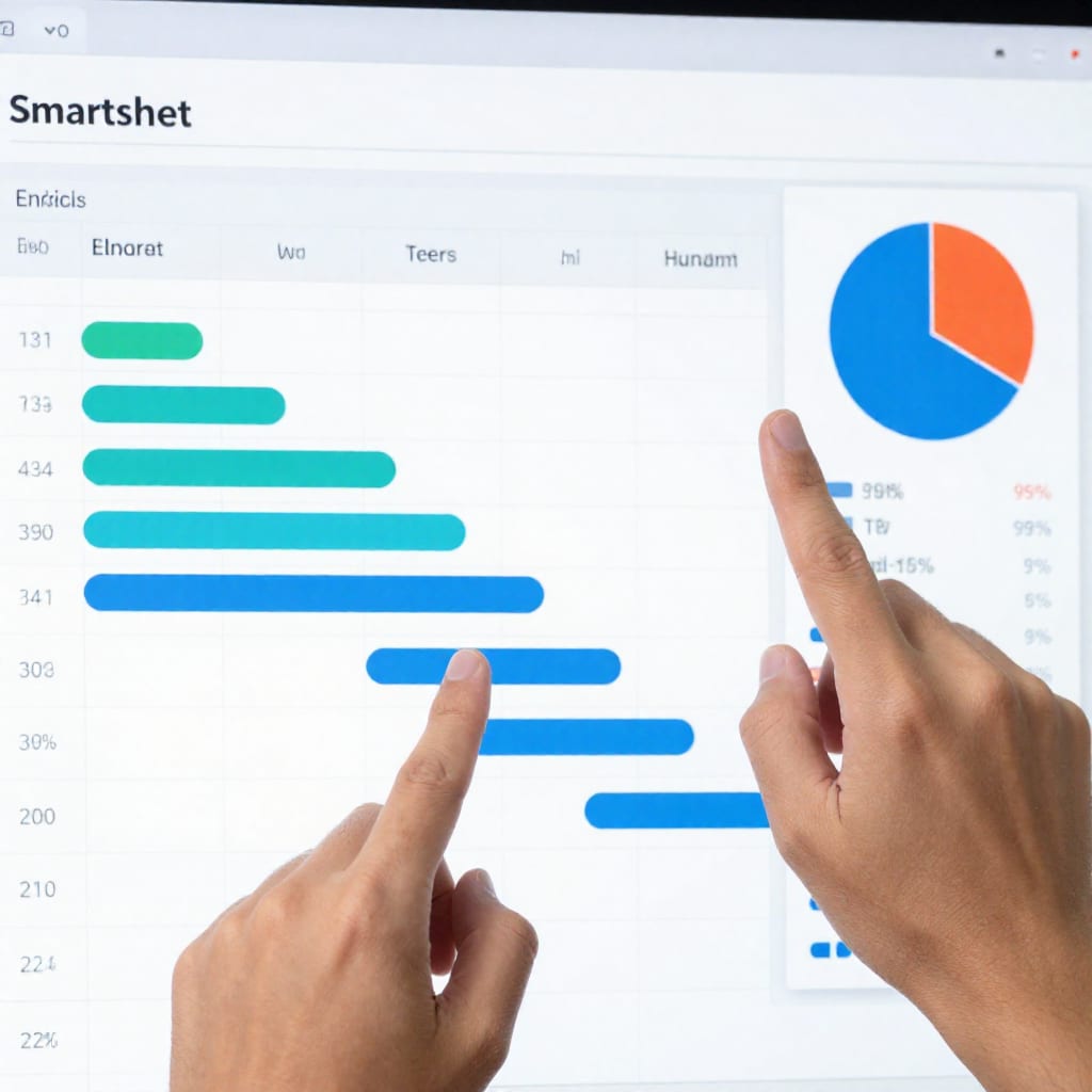 Smartsheet Gantt chart and dashboard with task completion pie chart